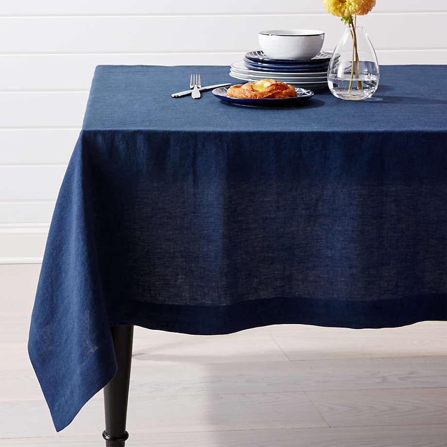 Deep Indigo Blue Linen Tablecloth 60"x90"